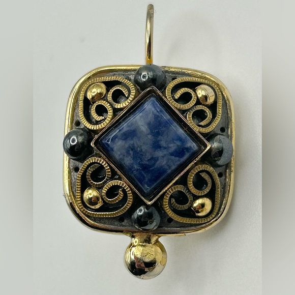 Michal Golan Blue Sodalite Gold Tone Pierced Earrings - Picture 4 of 8